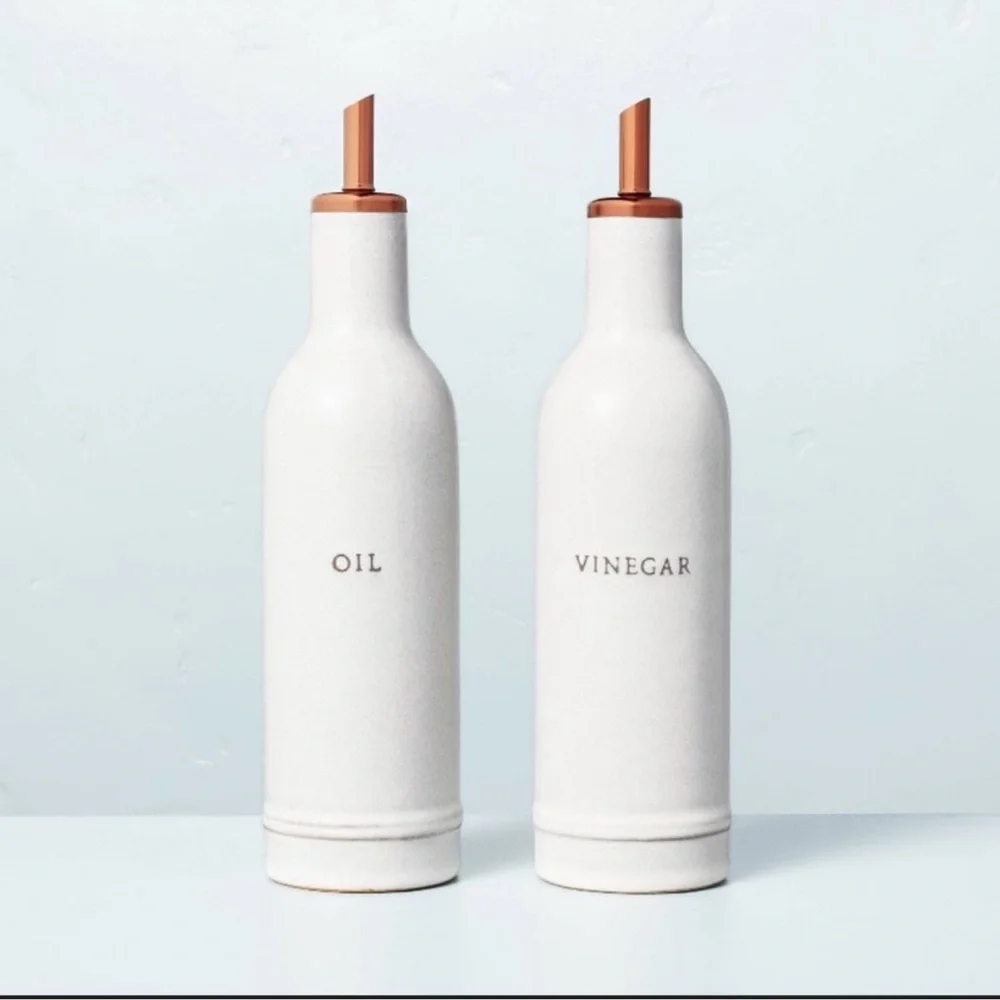 NEW IN BOX Hearth & Hand With Magnolia 2pc Oil & Vinegar Stoneware Bottle Set